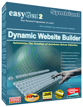 easyGen, Dynamic Web Site Builder, automates the creation of database driven websites, outputs PHP and ASP - to MySQL SQLserver Access Lotus Notes any ODBC or OLE