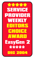 Service Providers Weekly Editors Choice Award for Best Solution for easygen 2